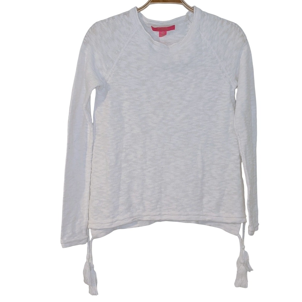 Lilly Pulitzer Jody Womens XXS White 100% Cotton Tassel Side Knit Sweater Raglan